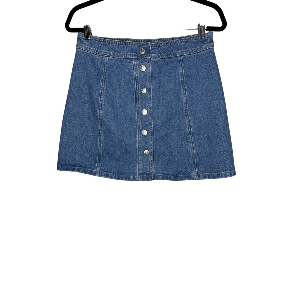 Madewell Stretch Denim A-Line Button Front Miller Wash Mini Skirt Blue Size 8